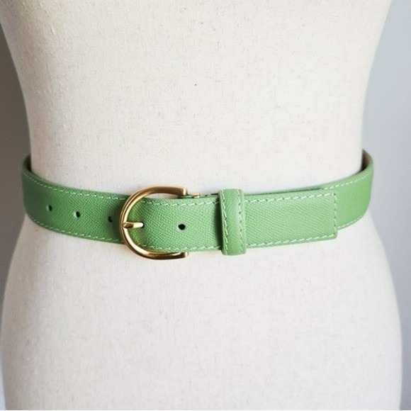 LEN L.E.N. Lifestyle Epsom Leather Apple Green Pebbled Women Belt SZ 8 10 Preppy main image 6